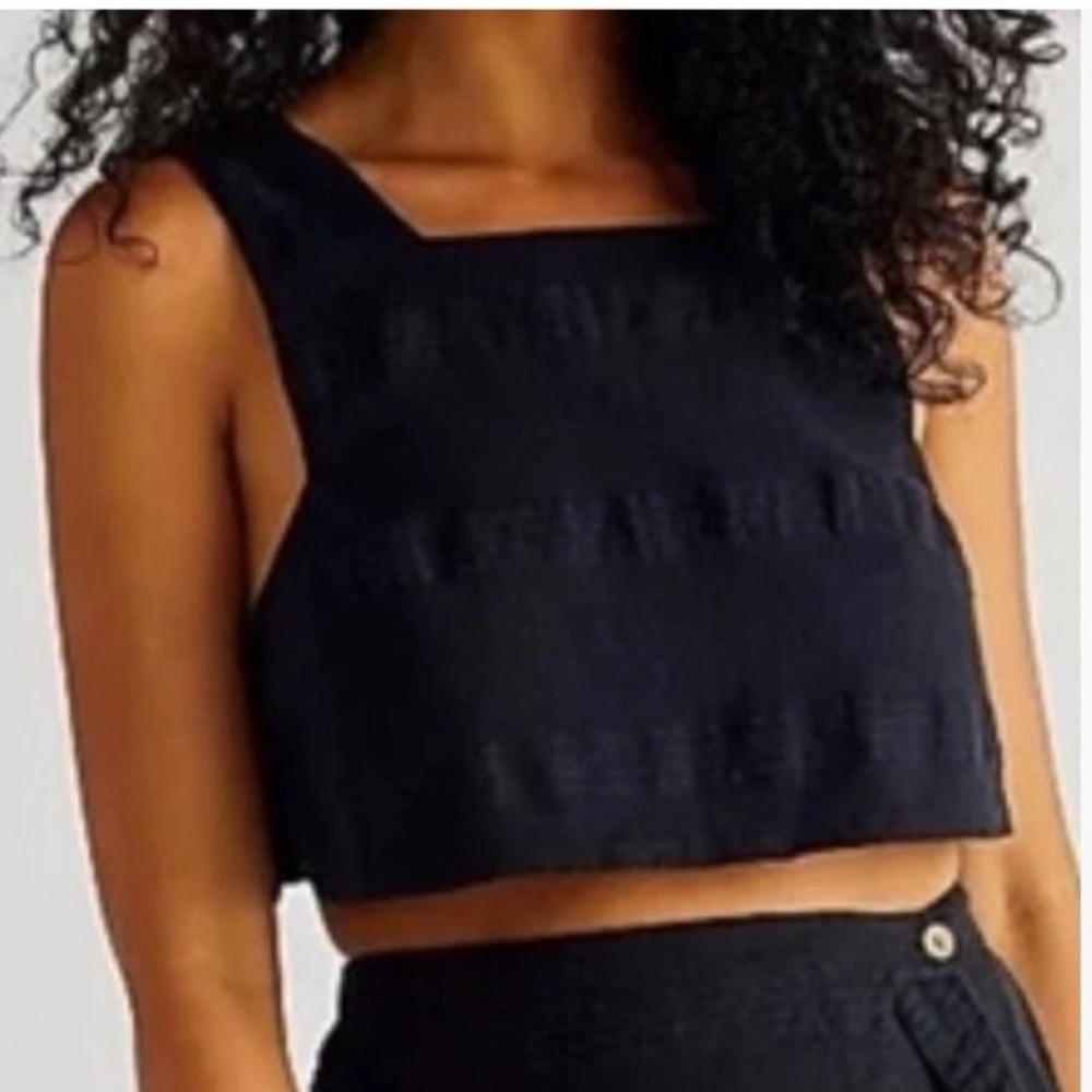 Free People Ain't Nothin' Like It Linen Black Textured Blend Crop Top Size small